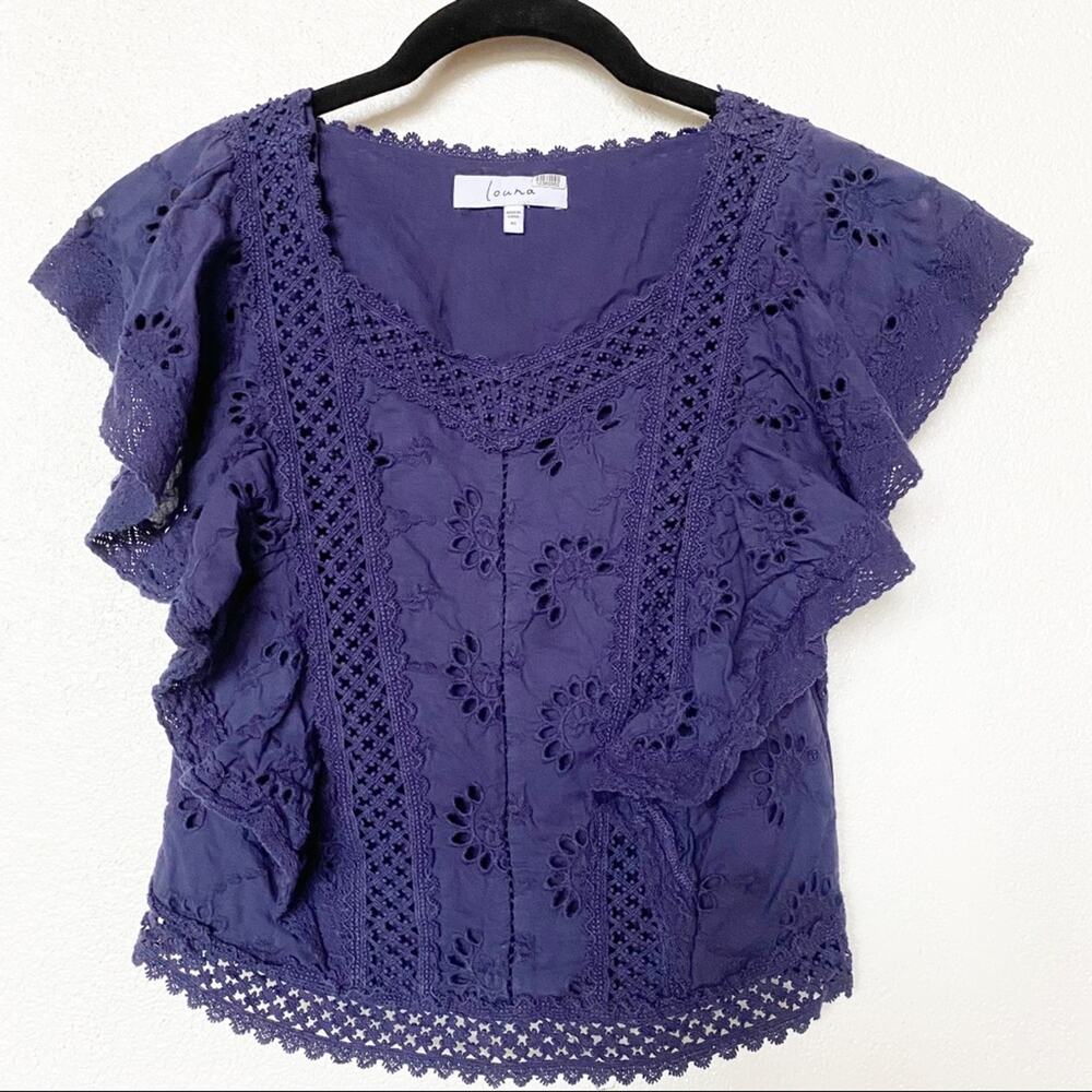 Louna Navy Eyelet Lace Sleeveless Top Size XS